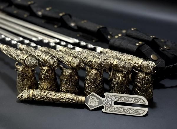 Набір шампурів "Дикий Смак" + 6 чарок + виделка в чохлі Дикі звірі 19 фото