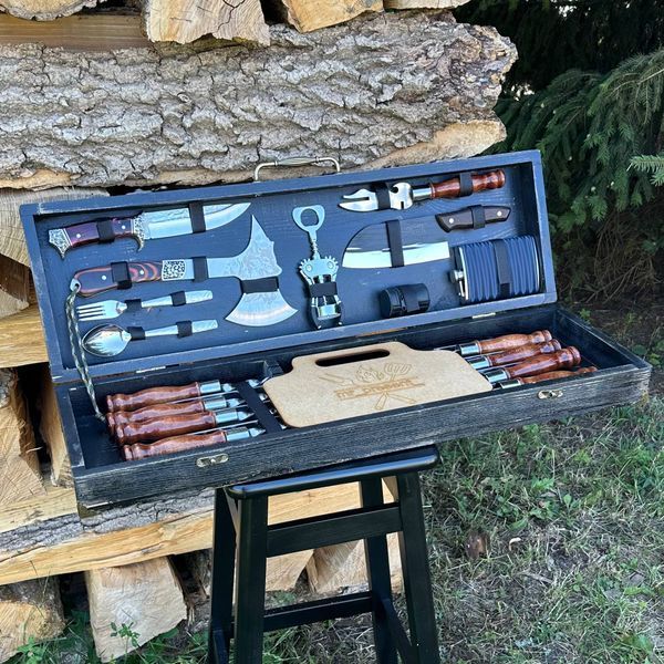 Набір шампурів у вінтажному кейсі Hunter Black-2. Шашличний набір. Подарунок чоловікові Hunter Black-2 фото